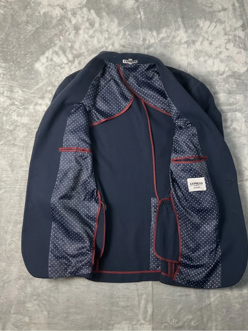 Express Photographer Men's Large Navy Two-Button Sports Coat Slim Fit